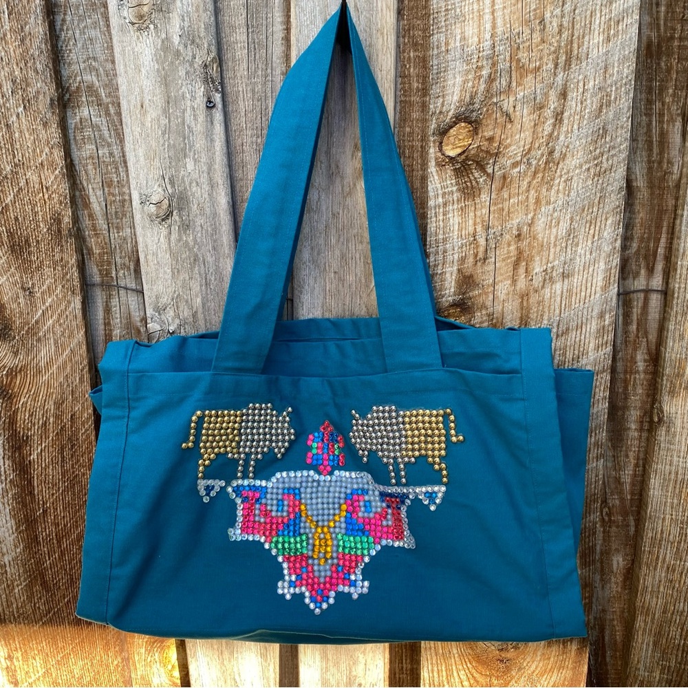 Bedazzled Teal Tote Bag with Rhinestones southwestern look